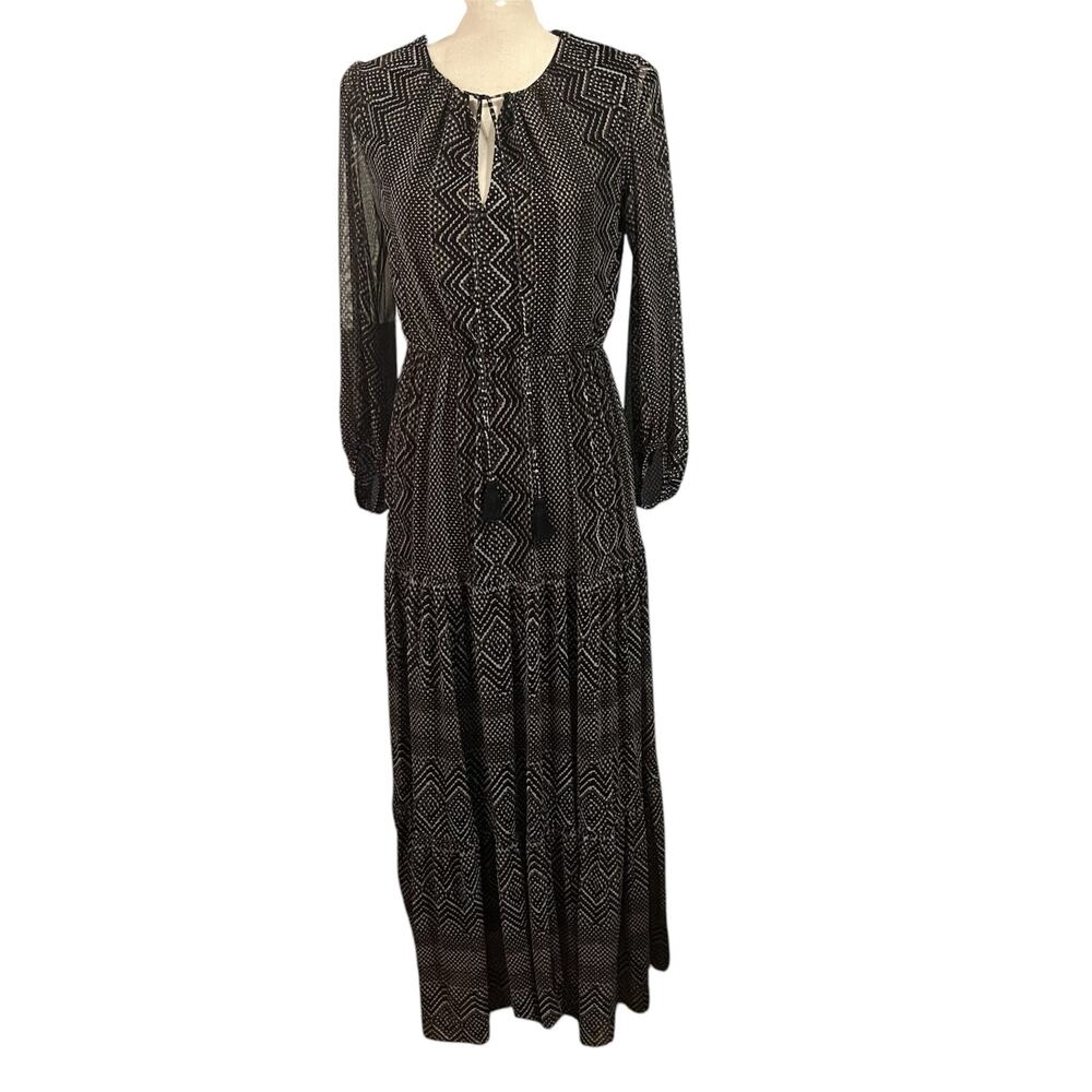 Just Taylor Wmns Black Brown Stretch Lined Boho Festival Maxi Dress Sz XS Fairy